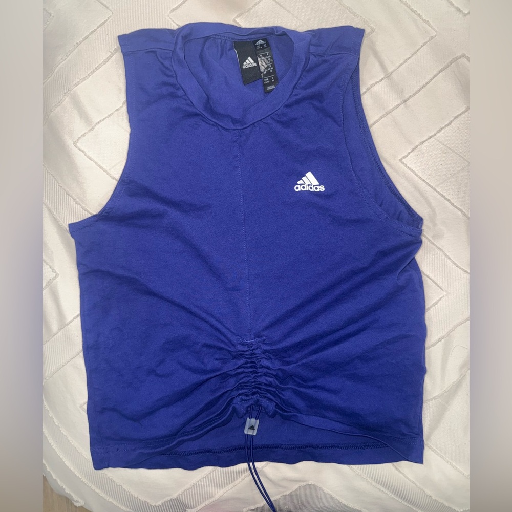 Adidas Blue Ruched Sleeveless Tank Top